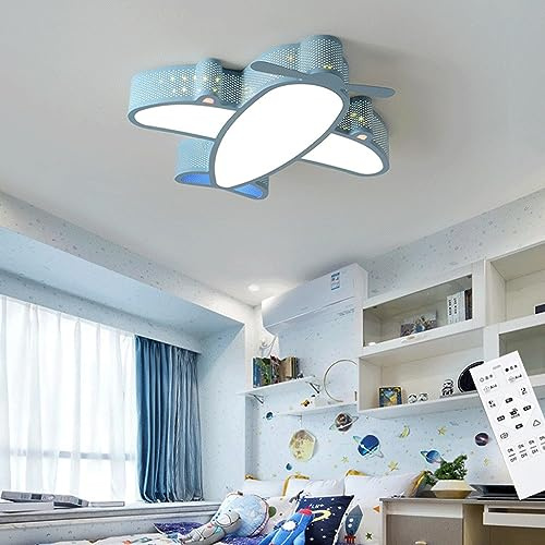 DOCJX LED Modern Deckenlampe Kinderzimmer Deckenleuchte Schlafzimmer 34W Flugzeug Kinderzimmer Lampe Decke 60cm Mit Fernbedienung Dimmbar Lampen Tageslichtlampe Decke Studie (Color : Blau, Größe : k