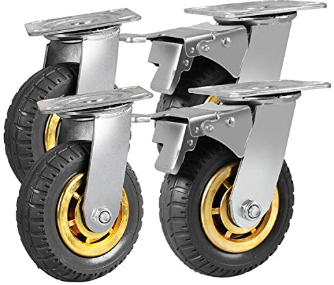 4 Heavy-Duty Castor Wheels - Rubber Trolley Wheels - Industrial Swivel Castors With 2 Brakes - 150mm, Up to 1000KG - Galvanised Steel - No Floor Marks - 360° Transport Casters For Furniture