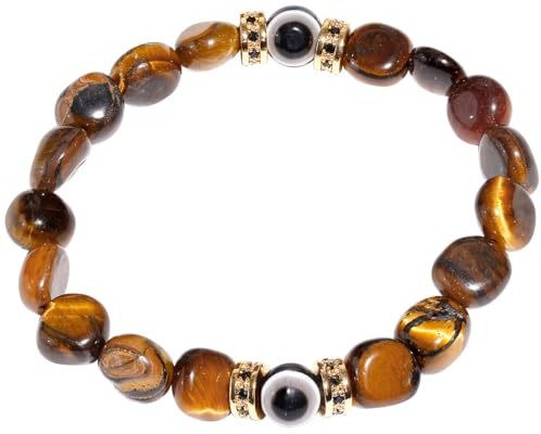 Jewboo Evil Eye Beaded Bracelets Tumbled Stones and Crystals Wealth Stretch Bracelet for Women Men Protection and Prosperity Jewelry Amulet Good Luck Gifts Unisex (Tiger's Eye)