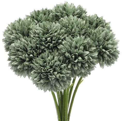 QUARKZMAN Künstliche Blumenköpfe Seiden Chrysantheme Kugel Hortensie Grün Falsche Blumen für Heimwerker Bastelarbeiten Hochzeit und Party Dekoration Packung von 10