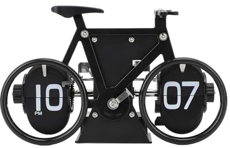 Tonysa Vintage Flip Schreibtischuhr, Fahrradform Flip Clock, Retro Mechanische Batteriebetriebene Zahnradbetriebene Timer Erinnerung Tischuhr für Büro Zuhause (BLACK)