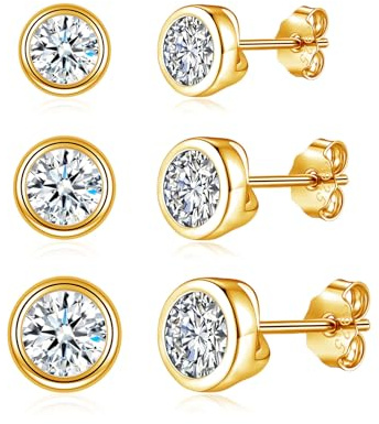 Josfeva Ohrringe Silber 925 Stecker, 3 Paare 925 Sterling Silber Ohrstecker Set für Damen Mädchen, Herz Rund Stern Zirkonia Ohrstecker Ohrringe, 4/5/6mm Schlafen Knorpel Ohrstecker mit Geschenk Box