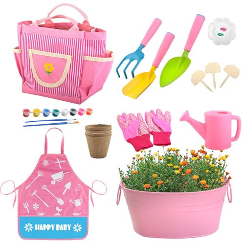 Kongou Gartengeräte-Set für Kinder, Garten-Set für Kleinkinder,19 Stück Gartenhandwerkzeuge | Tragbares Spielzeugschaufel-Gartenset, sichere Gartengeräte für Jungen und Mädchen