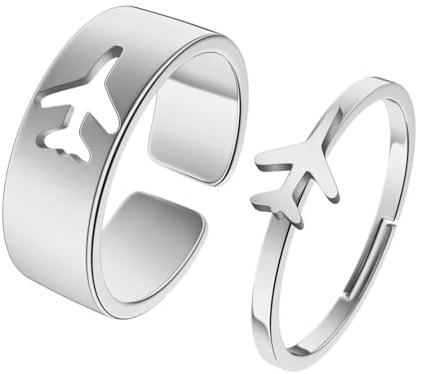 Anello Anelli Gioielli Donna Uomo Aereo Coppia Set Anello Regolabile Per Gli Uomini Fidanzamento Pilota Assistente Di Volo Argento