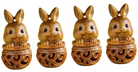 minkissy 4 Stück Sandelholz-säckchen-anhänger Halskettenanhänger Ätherisches+öl+Ring Hasenfigur Halter Für Ätherische Öle Holzflasche Selber Machen Chinesisches Schmuck Duft Halterung
