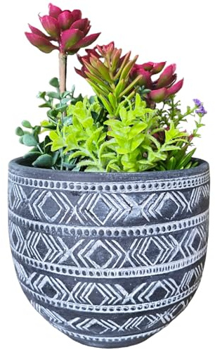 FRANCACOR Maceta MACETERO para Interior/Exterior Barro Decorado Pintado Varias Medidas Color Gris Antracita (20 cms)