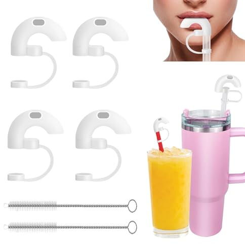 KASESSS 6 Stück Anti Wrinkle Straw Abdeckungen Set, Silikon Anti-Falten Trinkhalme Abdeckungen, Strohhalme Deckel, Plastik Strohhalme Deckel mit Strohreinigungsbürste, für Stanley-Becherzubehör