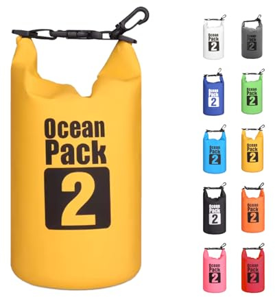Morainjay 2L Wasserdichter Dry Bag, Gelb, Schützt Telefon, Roll Top, für Schwimmen, Rafting, Bootfahren