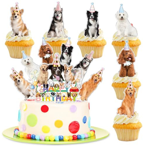 Hund tårtdekoration 7 stycken, hundar tårtdekoration födelsedag, hund barns födelsedagskalas tårtdekoration, hund cupcake toppers för flickor pojke födelsedagsdekoration, hundtema tårtdekorationer,
