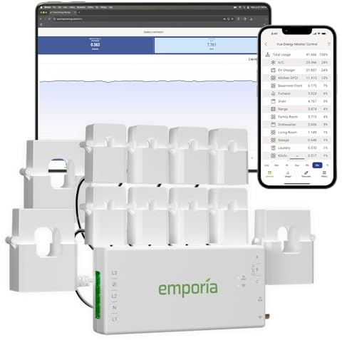 Emporia Vue 3 3-Phase Smart Energy Monitor – Real-Time Electricity Usage Monitor and Power Meter for Business or Home, Solar and Net Metering Compatible, Smart Automation Ready with 8 Circuit sensors