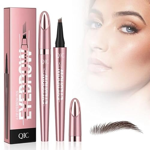 3D-Augenbrauenstift mit Microblading, wasserfest Augenbrauenstift mit 4 Spitzen, magischer Augenbrauenstift für natürliches Make-up, lang anhaltender natürlicher Augenbrauenstift (Dark Brown)