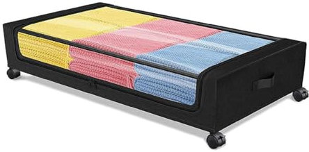 Sxhlseller Unterbett Aufbewahrung mit Rollen, 80 X 43 X 16 Cm, Unterbett Aufbewahrungsbehälter, Rollbare Metallschublade Unter Dem Bett für Schuhe, Kleidung, Decken (BLACK)