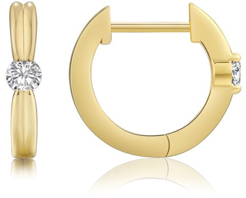KRKC&CO Creolen Silber 925 Damen mit Stein, Creolen Ohrringe mit Zirkonia, Kreolen Huggies in Linie Design, Hypoallergen Antiallergisch Ohrschmuck Geschenke für Frau Mädchen, 14K Gold