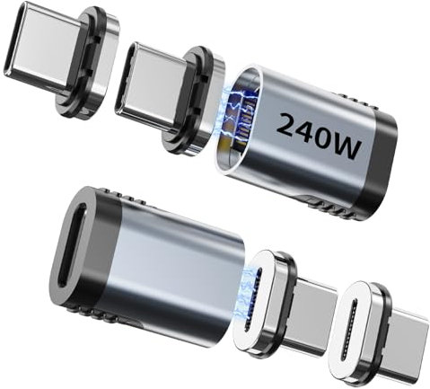 Tciogrxp 2 Pack USB-C Adapter, Magnetic USB C Extender, 240W Straight, 40Gbps Data, 8K@60Hz Video, Compatible with Thunderbolt 3/4, MacBook Pro/Air, Laptop PC