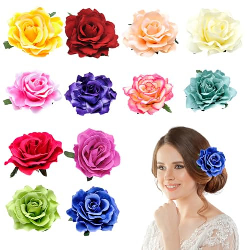 12 Stk Blume Haarspange Rose Blume Haarnadel Haar Clip Blume Aufstecken Rose Blume Brosche Blumen Brustnadeln Abzeichen Kleidung Dekor Schal Brosche Haarnadeln Haarschmuck für Mädchen Frauen