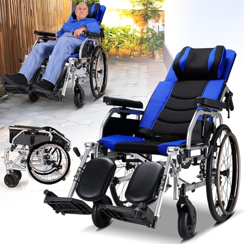 Bueuwe Pflegerollstuhl mit Liegefunktion Multifunktional Aktivrollstuhl | 46 cm Sitzbreite und leichtes Design für komfortables Sitzen - einfach faltbar und ideal für Wohnung Alltag und Reisen