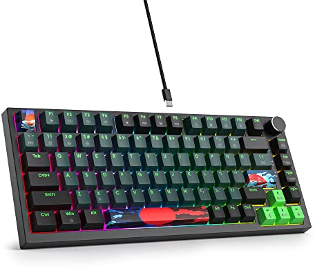 SbocKeeb V400 Gamingtangentbord 75 procent Hot-Swappable, 75% Trådbundet Mekaniskt RGB Tangentbord med Packning och Ljudabsorberande Kuddar Programmerbar Amerikansk QWERTY för Mac/Win