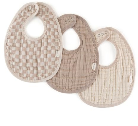 Itzy Ritzy Set of 3 Baby Bibs - Ultra-Soft Adjustable Infant & Toddler Bibs Made of Triple-Layer Cotton Muslin, Ideal for Drooling, Teething, & Eating -3 Stylish, Coordinating Prints (Checkerboard)