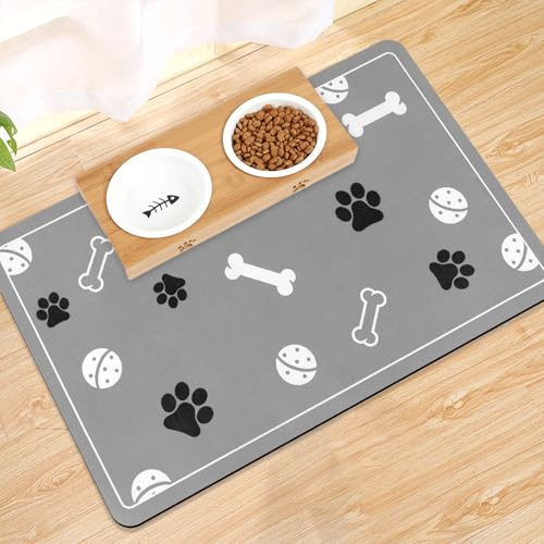 Mavicen Dog Food Mat, 40 * 60cm Super Absorbent Pet Feeding Mat, Dog Food Bowl Mats for Floors, No Stains Quick Dry Dog Water Dispenser Mat, Non Slip Waterproof Cat Bowl Mat, Light Grey