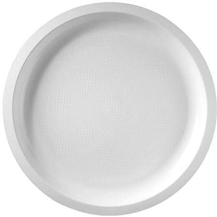 Monouso | 25 Platos Llanos Redondos de Plástico PP, Ø29cm, Blanco, Reutilizables, Hasta 125 usos, Apto para Lavavajillas, Plástico Duro, Rígico, Reciclable, Ideal para Fiestas y Eventos.
