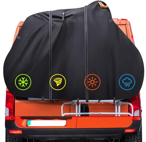 Roaxkois Bike Cover for Transport 2 Bikes - 600D Oxford fabric, PU coating, Waterproof & Heavy Duty, with 4m Reflective Webbing, Bicycle Rack Covers for Car Hitch Travel Storage