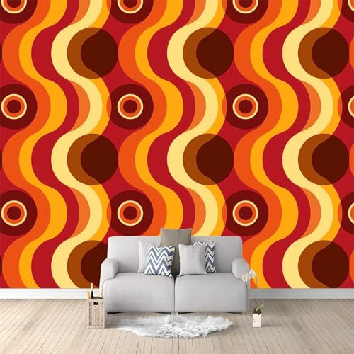 Fototapete 3D Effekt Retro-Stil Kreise Streifen Tapeten Vliestapete Wandtapete Moderne Design Wand Wandbild Schlafzimmer Wohnzimmer Flur Wanddeko 350 x 256 cm