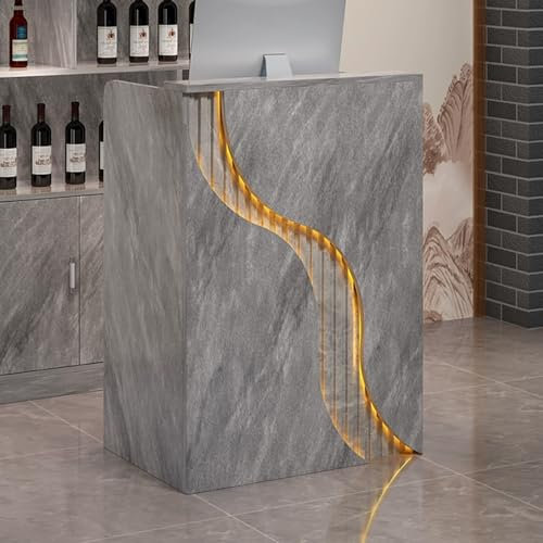HOLGVE Empfangstheke, Empfangstresen mit LED-Leuchten, Stehtisch-Rezeption, Kassentisch for den Einzelhandel, for Kasse, Lobby, Geschäft(Mixed Color,60xcm/23.6)