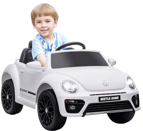 AIYAPLAY Voiture électrique enfants sous licence Volkswagen Beetle, véhicule électrique 12V avec télécommande 2,4G, suspension à ressort, phares, musique, klaxon, voiture pour enfants 3 à 5 ans, blanc