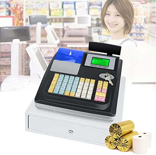 IUBGFTO Registrierkasse, 48 Tasten, elektronische Registrierkasse mit abschließbarer Schublade und 30 Quittungsdruckpapier, Multifunktionskasse für Kleinunternehmen/Einzelhandel/Restaurant