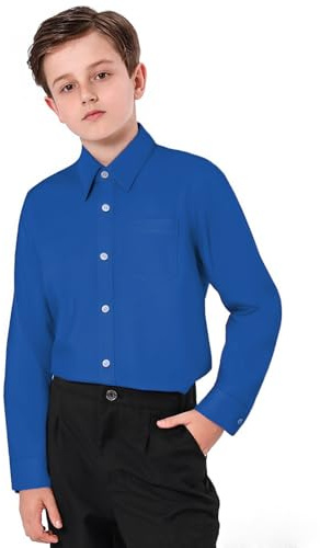 mintgreen pojkar bomullströjor barn button down solida långärmade toppar, 7-14 år, BLÅ, 7-8 År
