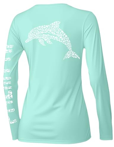 Palmyth Womens Fishing Shirt UPF 50 Sun Protection Long Sleeve T-Shirt (Aqua/Dolphin, Medium)