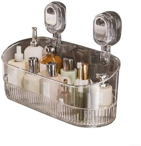 Cestino da bagno con ventosa, senza fori, rimovibile, con ventose, per shampoo, articoli da toeletta, accessori da cucina (trasparente)