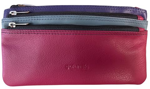 Golunski Genuine Nappa Leather 3-Zip Coin Purse for Women, Pink Multi