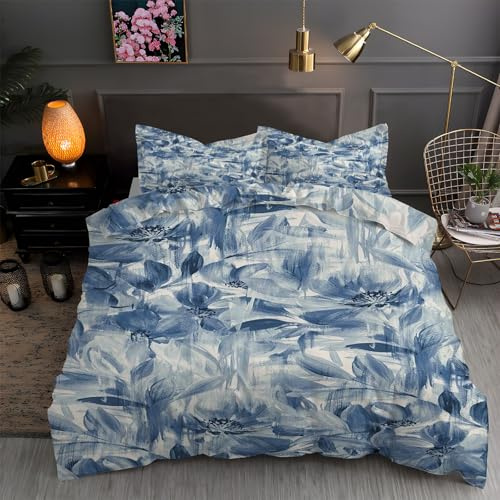 LLSZAHD Parure de Lit 200x200 Motif Fleurs Vertes - Housse de Couette 200x200 2 Personnes en Microfibre Colza Housse Couette avec Fermeture éClair, 2 Taies d'oreiller 65x65
