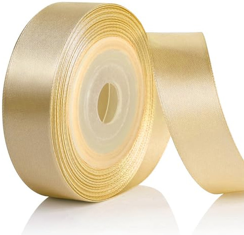 AiQInu Satinband Gold,25mm 22 Meters Satin Dekoband Gold Präsent Geschenkband breit, Stoffband für Kleid Hochzeit, Geburtstag Geschenke,Satin Dekoband, Deko Band Geschenkverpackung