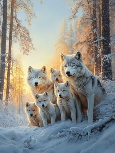 Wolf Malen Nach Zahlen Erwachsene, Schnee Malen Nach Zahlen XXL 40X50CM, Ölgemälde Kunst Handwerk Set mit Pinseln und Acrylfarbe, Paint by Numbers für Deko Wohnzimmer, Geschenke für Frauen, Model 319