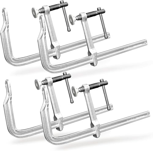 Hanured® 4 pièces Serre-joints en F, 300 mm x 120 mm profondeur de gorge, pour soudage, menuiserie et métallurgie, Capacité de charge de 600 kg, construction entièrement en acier