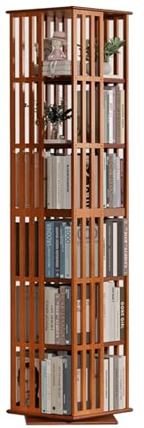 XCRFKGW Libreria girevole a 360°, con scaffale in bambù a 5/6 ripiani, da pavimento, libreria, presentazioni per bambini e adulti, soggiorno, studio, ufficio (6 scomparti)