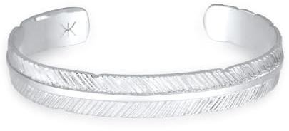 Kuzzoi Massiver Silber Armreif Männer 925 Silber poliert Feder-Design