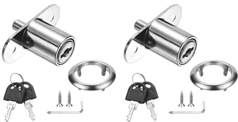 PATIKIL Drawer Desk Push Plunger Lock, 2Pcs 7/8 Cylinder Diameter 1-7/16 Cylinder Length Zinc Alloy Sliding Cabinet Locks with Cross Screwdriver Keyed for Wardrobe Drawers, Silver