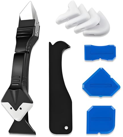 4-in-1 Caulking Tool with 5 Replaceable Silicone Pads – Silicone Remover Tool & Sealant Finishing Tool for Bathroom, Kitchen, Windows, Floor & Sink Joints – Professional Caulk Remover & Scraper Tool