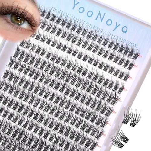 YOONOYA Naturliga ögonfranskluster Ögonfransförlängningar 140 St Individuella ögonfransar 10-14 mm Fluffiga C Böjda DIY Naturliga Osynliga Mjuka Bandklusterfransar (YT10 10-14 mm) | Spray Individuell ögonfransförlängning, DIY naturliga DIY Grapp ögonfransar Wispy Cluster Lashes, hemma