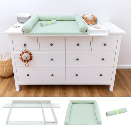LIMMALAND Wickelaufsatz Set für IKEA HEMNES 160 cm – mit Aufsatz, Wickelauflage & Umrandung aus 100% Baumwolle