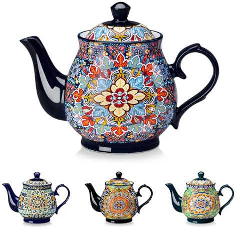 vancasso SIMI Porzellan Teekanne 840 ml, Böhmischer Stil, Twilight Bloom | Keramik-Teekanne für Schwarztee, Kräutertee, Früchtetee, Kaffee und Milch, hitzebeständig, tropffrei, spülmaschinenfest
