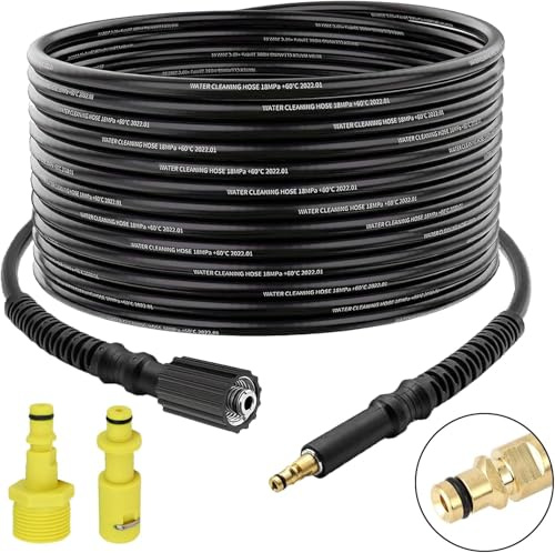 Manguera de Alta Presión 15M para Todos los Modelos Kärcher: K3, K4, K5, K7 y K2 (Nuevos y Antiguos) – Manguera de Repuesto con Adaptador de Junta Tórica y Convertidor de M22 (14 mm) a Conexión Rápida