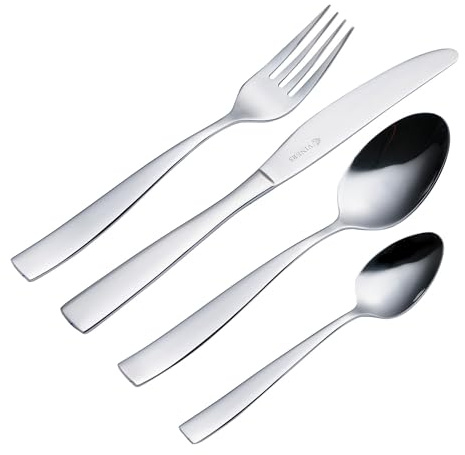 Viners Everyday Purity Cutlery Set | 18/0 Stainless Steel | Set of 32 Pieces | Silver Mirror Finish | Serves 8 | Dishwasher Safe | Gift Box