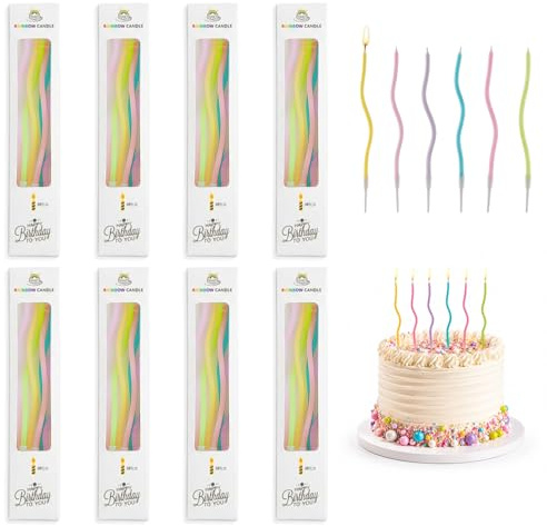 48 Stück Spiral Kuchen Kerzen, Kerzen Torte Farbig 15 cm, Spiral Geburtstagskerzen Farbig, Geburtstagskerze, Wellen Tortenkerzen Geburtstag mit Ständer, für Geburtstag Hochzeit Party