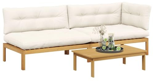 vidaXL 3 Stück Garten Pallet Sofa Einheiten Massivholz Akazie, Garten und Terrasse, rustikales wetterfestes Sofa, Paletten-Sitz und Holz-Lounge für gemütliche Patio-Treffen