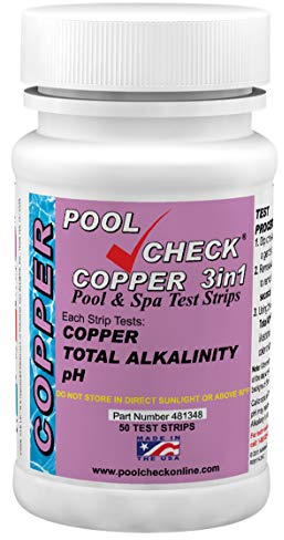 Industrial Test Systems 481348 Copper 3 in 1 Pool Check | Made in USA | 3 Parameter Pool Test Strips | Copper, pH, & Total Alkalinity | Easy Match Colors | Lowest Copper Detection Levels