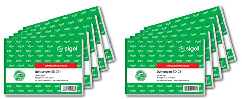 Sigel SD021 blocchi copiativi per fatture, libri 'Quittung''Invoice'), formato A6, stampa con sicurezza e Recto Verso 2 x, 40 fogli, confezione da 10 [lingua tedesca]